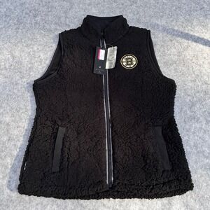 Boston Bruins Antigua Grace Sherpa Fleece Vest Womens Large Black NHL NWT